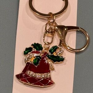 BAG CHARM Mint Festive Red and Green Bell Key Holder Gold Tone